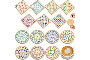 14 Sets DIY Glass Mosaic Tiles for Crafts, Mixed Color Mosaic Kits with Wooden Coaster Adults DIY Kit for Coaster Handmade Ho