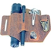 JJNUSA Leather Multitool Sheath Organizer, EDC Belt Pouch for Men, Belt Holder with Multitool Pouch, Flashlight Holder, Pen Holder and Key Chain Clip, Knives Sheath Holster
