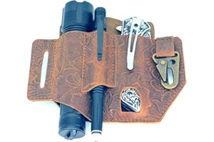 JJNUSA Leather Multitool Sheath Organizer, EDC Belt Pouch for Men, Belt Holder with Multitool Pouch, Flashlight Holder, Pen Holder and Key Chain Clip, Knives Sheath Holster