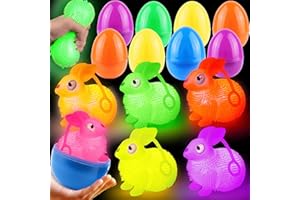 GRASTFU 8 Pack Jumbo Easter Eggs Filled 4" LED Bunny Puffer Balls, Light Up Squeeze Balls Stress Relief Fidget Toys Glow in The Dark Easter Eggs Easter Hunt Party Favors Basket Stuffers for Kids Boys Girls