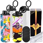 Joyclub 4 Pack Sublimation Water Bottle Blanks 20 oz Sublimation Tumblers with Handle Sports Skinny Insulated Tumblers Bulk