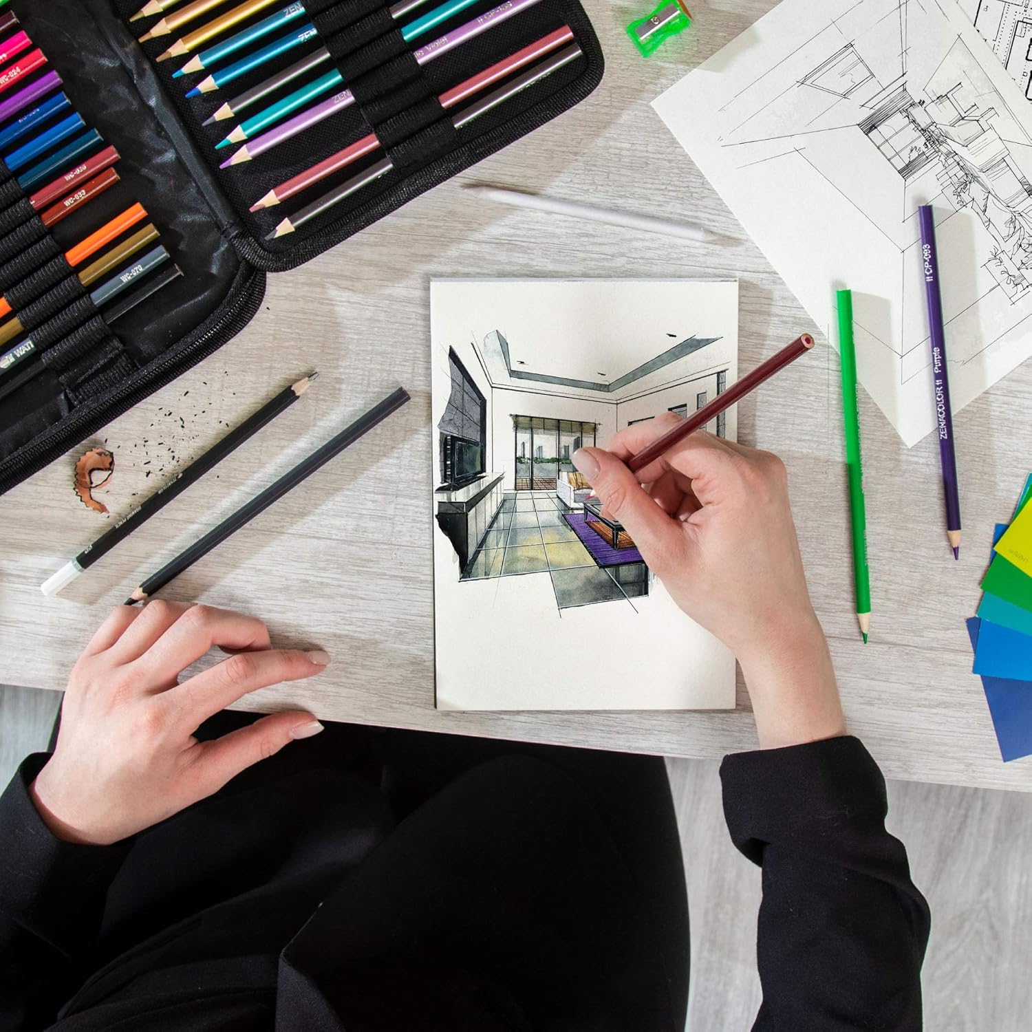 74-Piece Drawing Set - Beginner or Professional Tool Set, Pencil Case with Watercolor Pencils, Colored, Graphite, and Charcoal Pencils + Accessories - Sketch Book Included - Art Supplies for Adults : Office Products