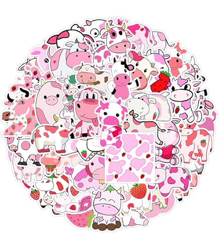 50 Pieces Kawaii Cow Stickers - Cute Cartoon Rainbow Cow Decals For Laptops, Water Bottles & More - View #7
