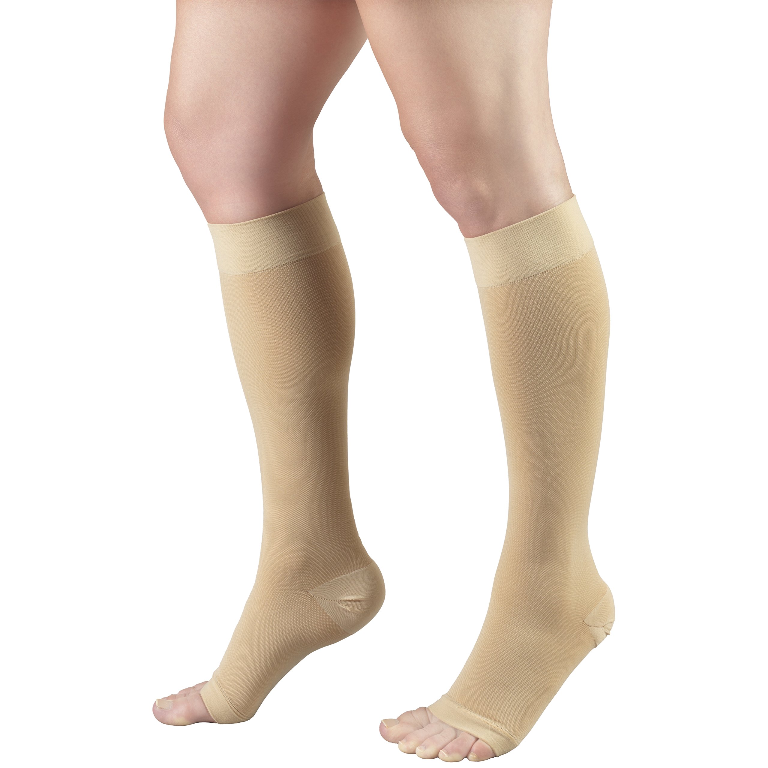 Photo 1 of Truform Short Length 20-30 mmHg Compression Stocking for Men and Women, Reduced Length, Open Toe, Beige, Medium