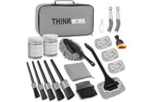 THINKWORK Windshield Cleaner Tool, Car Interior Cleaning Kit, Car Detailing Kit Interior Cleaner with10Pcs Detailing Brush Set, Gray Auto Detailing Supplies & Accessories