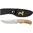 Elk Ridge - Outdoors Fixed Blade Hunting Knife - 8 in Overall - Mirror Polished Blade with Burl Wood Handle, Nylon Sheath - Full Tang Bowie Knife - ER-107