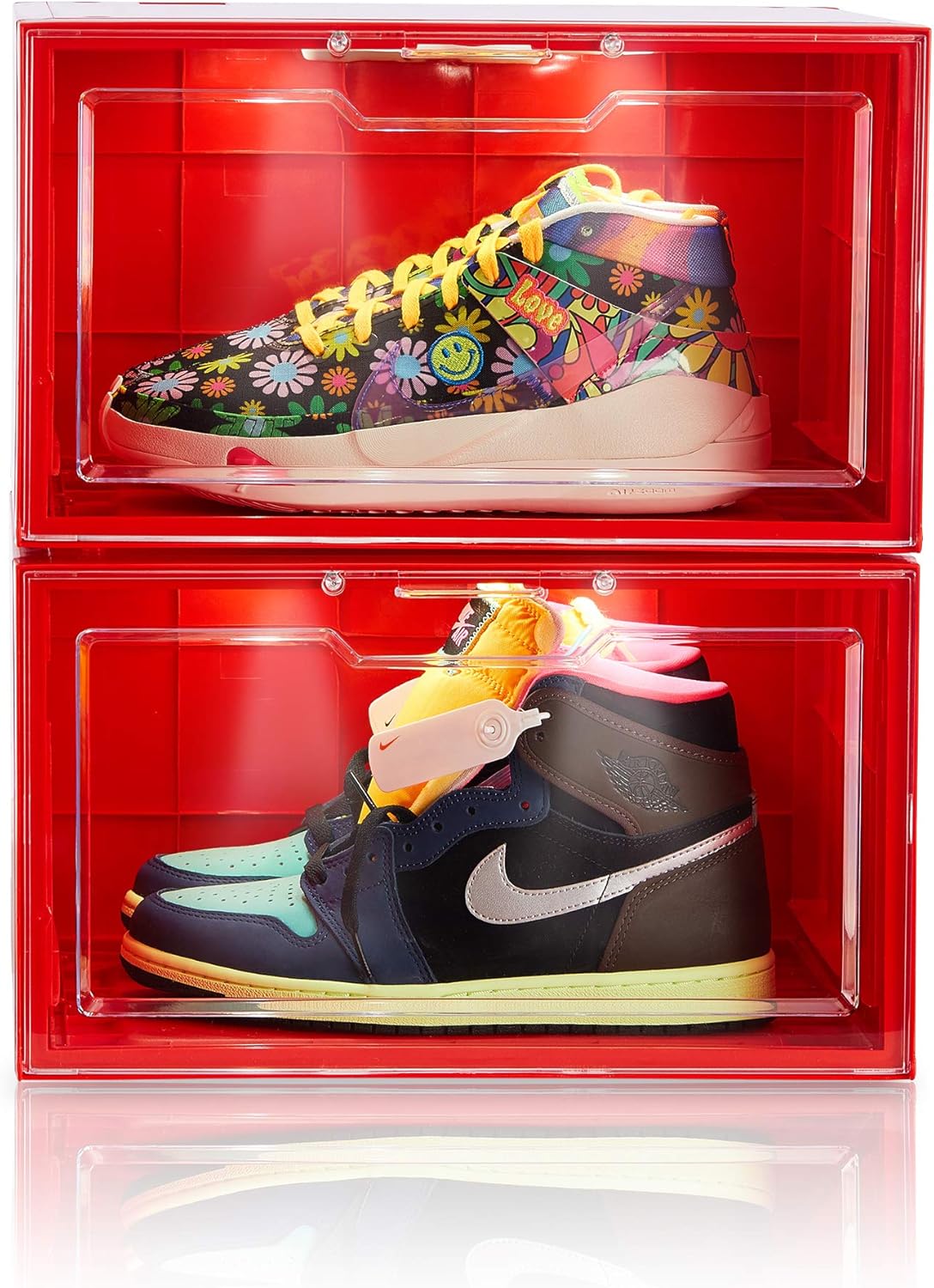 clear shoe box drawers on Amazon Com Wisboc 2 Pack Voice Control Led Sneaker Storage Boxes Drop Side Shoe Boxes Clear Plastic Stackable Shoe Organizer Display Cases For Men Women Red Home Improvement