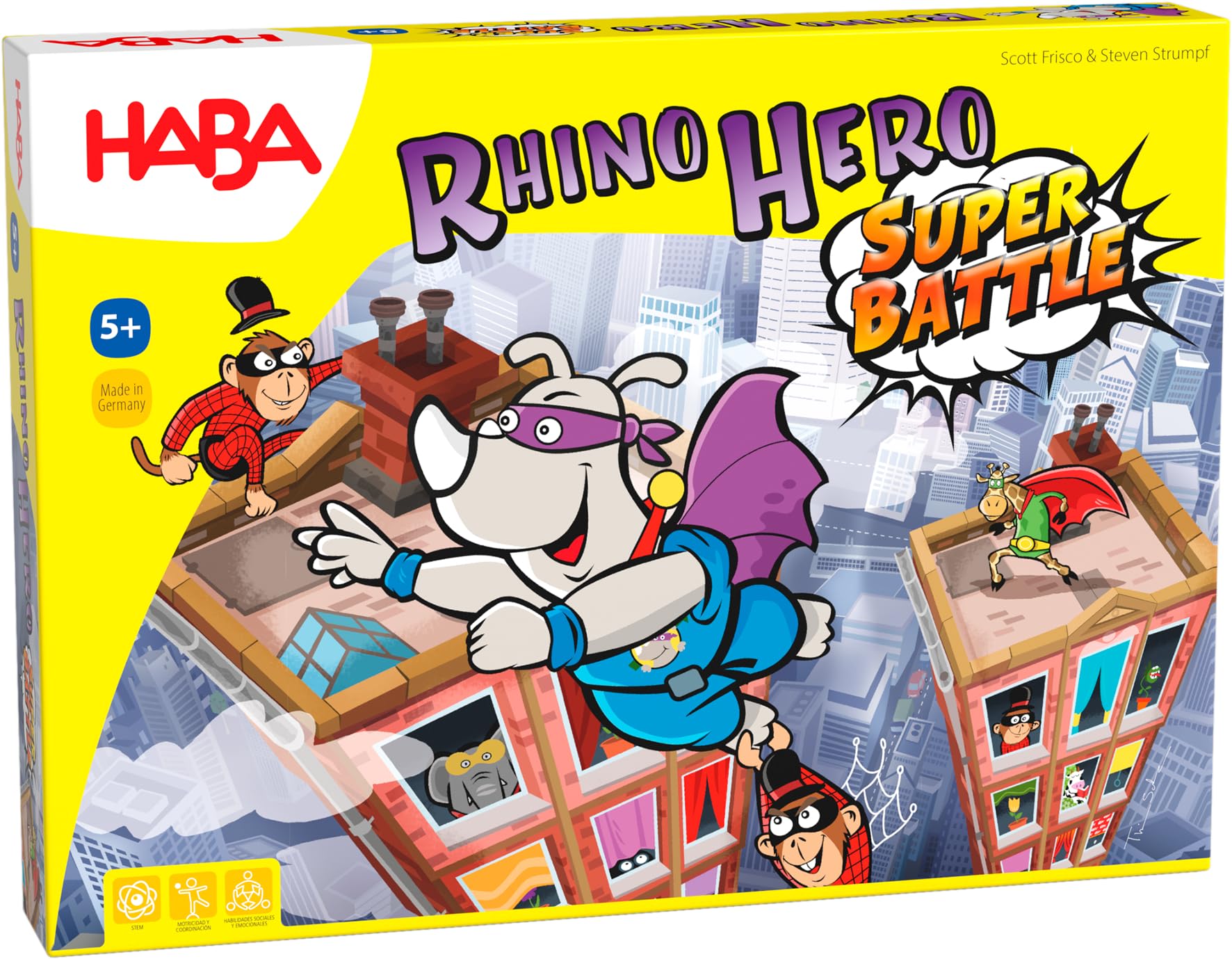 HABA 303205-Rhino Super Battle, Exciting 3D Stacking for Kids Ages 5 and Up, Skill Rhino Hero, Recommended by Children's Game of the Year (303205)