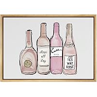 SIGNWIN Framed Canvas Print Wall Art Collection of 4 Pink Wine Bottles Geometric Line Illustrations Modern Art Mid-Century Colorful Warm for Living Room, Bedroom, Office - 16