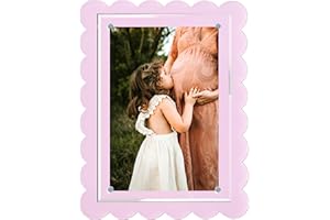 Orelle Acrylic Scalloped Picture Frame | Multi-Use Magnetic Frame for Fridge or Desktop | 5x7 or 4x6 Vertical or Horizontal Photo with Stand (Pink)