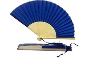 FANSOF.FANS Fabric Handheld Folding Hand Fan With a Tassel Grade A Bamboo Ribs for Women Girls Summer Party Event Favor Birthday Wedding Souvenir Gift (Royal Blue)
