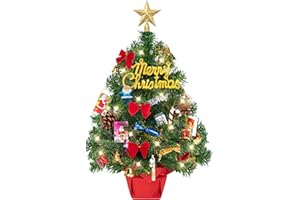 CANDYHOME 2FT Mini Christmas Tree with Lights, Small Christmas Tree with 32 Pcs DIY Christmas Decorations Artificial Table Top Christmas Tree for Home Decor Indoor Office Holiday Party Ornament