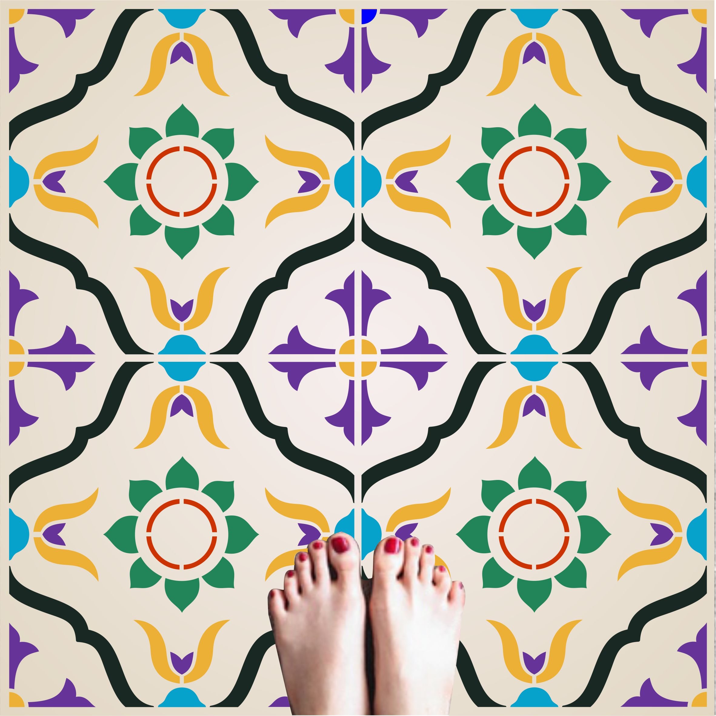 Moroccan Tile Stencil - 30 x 30cm 4 Tile (L) - Reusable Large Talavera Marrakesh Mexican Turkish Italian Floor Wall Tile Allover Pattern Stencil Template