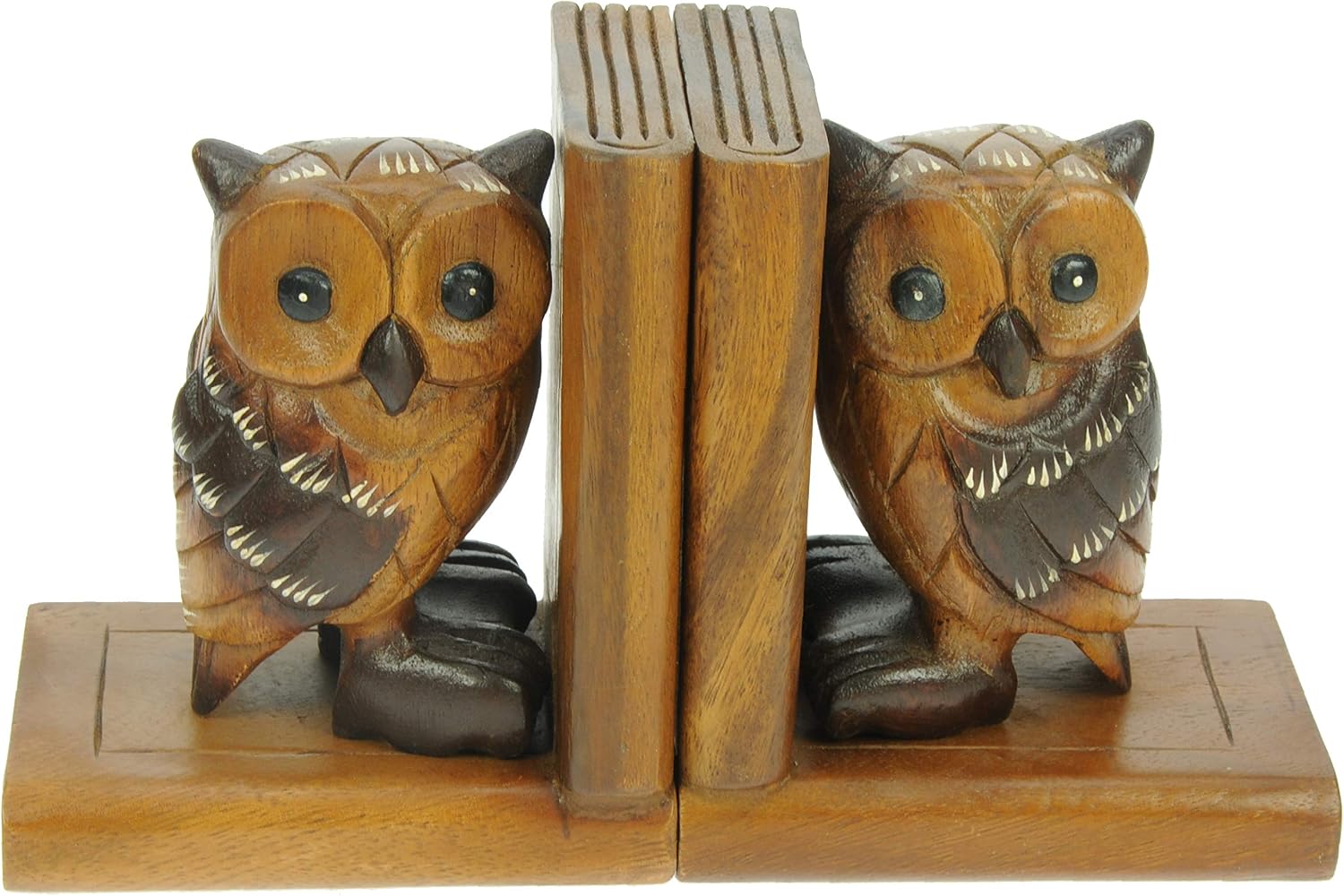 Namesakes® Wooden Owl Bookends Carving, Handmade from wood, Unique & Quirky Owls Hand Carved, Includes anti slip pads - Image 5