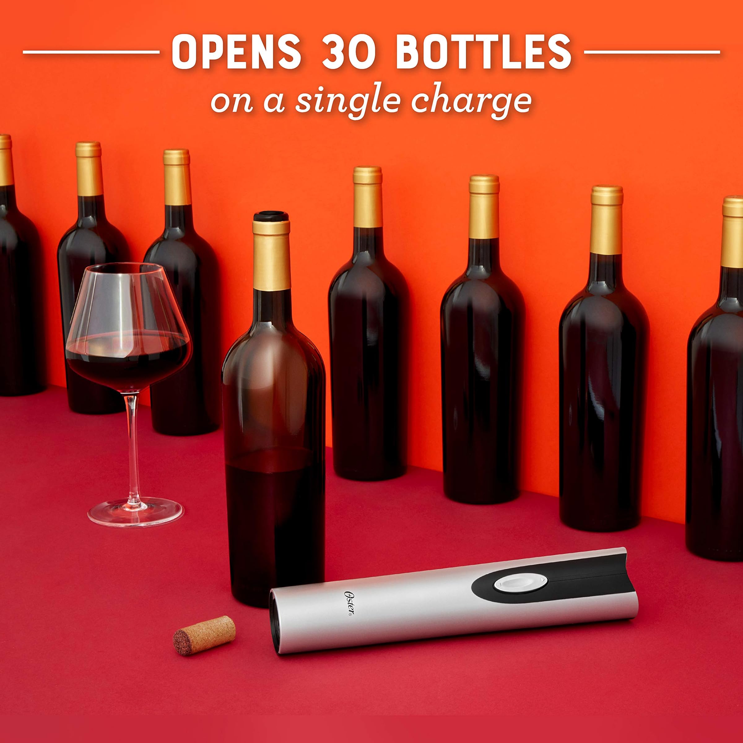Oster FFP FPSTBW8207-S-AMZ Cordless Electric Wine Bottle Opener with Foil Cutter, Silver, 1 Pack
