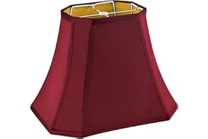GO&SO Burgundy Lamp Shade Square Cut Corner for Table Lamp and Floor Lamp, 8x14x11 Inch Medium Natural Faux Silk, Easy Assembly Required (Single) Red Modern & Victorian Lampshade Replacement
