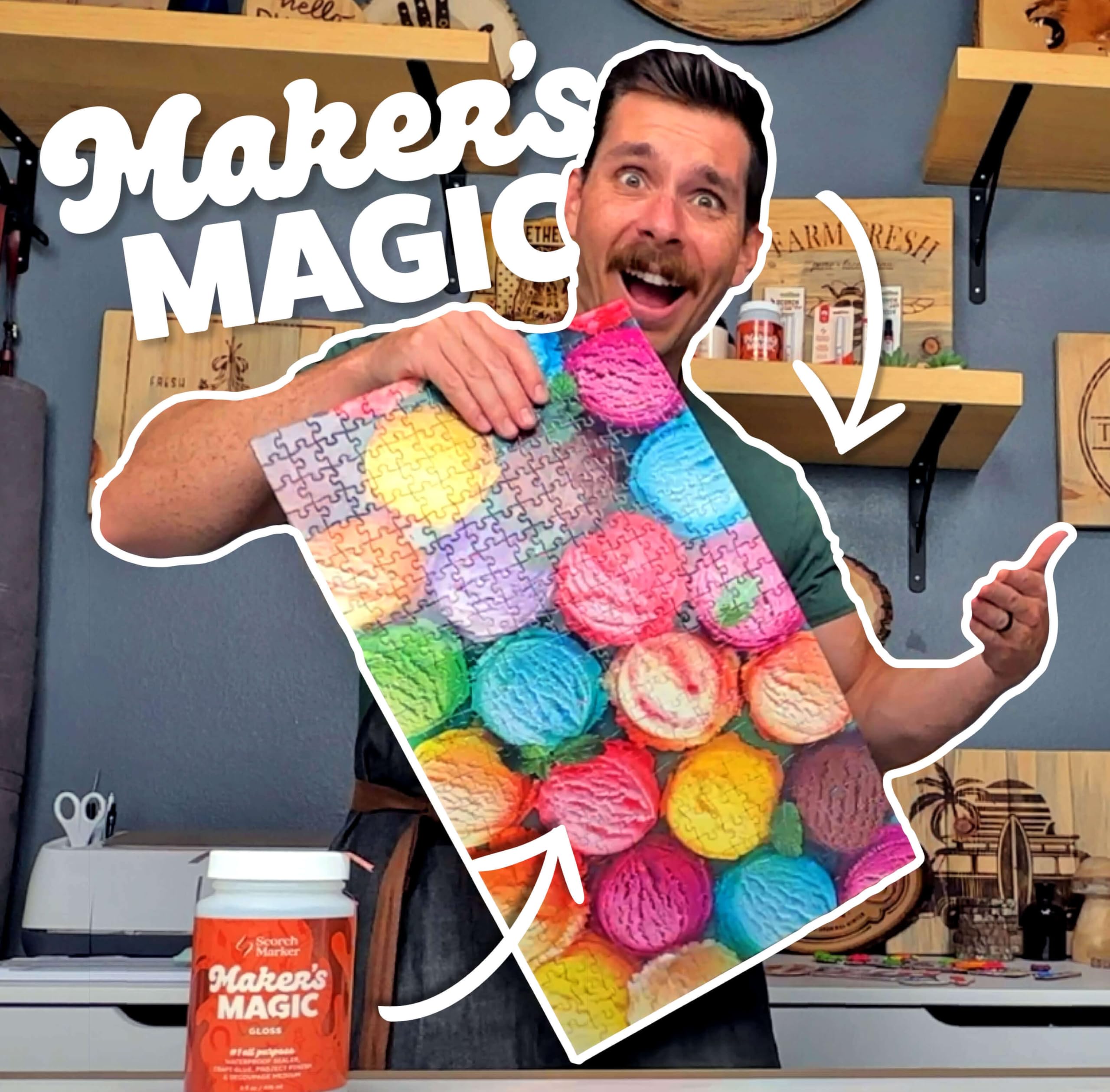 SCORCH MARKER - Maker’s Magic Sealer - Gloss Finish 8oz, All Purpose Glue, Waterbase & Waterproof Sealer for Crafts, Clear Glue for Glitter, Adhesive for Crafts, Decoupage, Wood, Fabric & More, 1 Pack