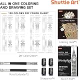 Shuttle Art 138 Colour Pencils Set with Sketch Pad Book Extenders Case 4 view 5