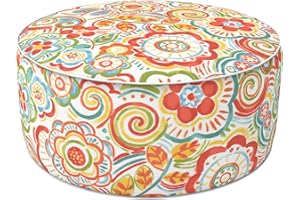 LVTXIII Indoor/Outdoor Inflatable Ottoman, All Weather Round Footrest Stool D21”x H9”, Portable for Patio Garden Camping or Home-Flower Multi