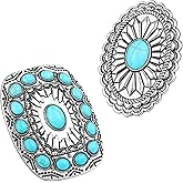 XunYee 2 Pcs Turquoise Belt Buckle Vintage Western Buckles Cowboy Cowgirl Turquoise Jewelry Western for Ladies Girls Women