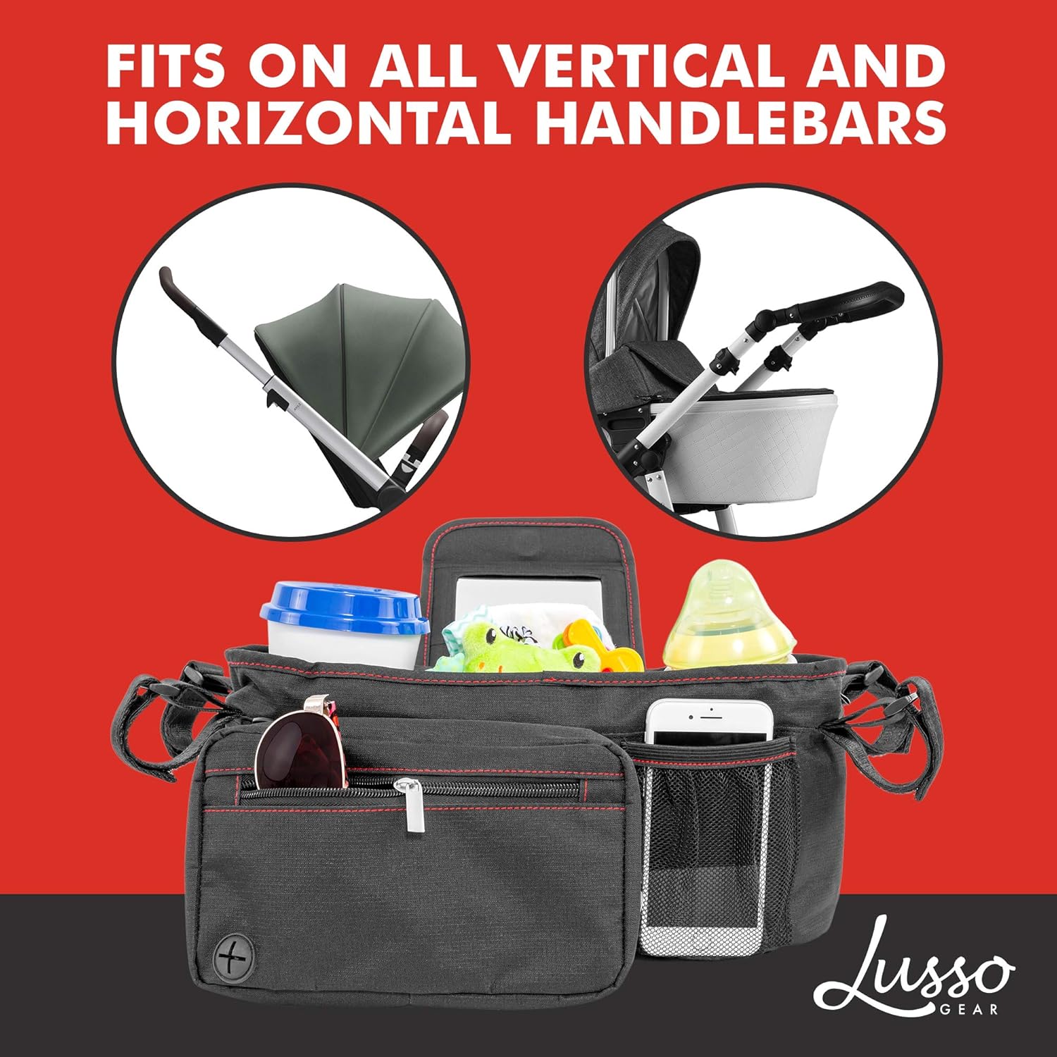Lusso Gear Stroller Organizer With Cup Holders | Fits All Strollers | Stroller Accessory for Baby Storage On the Go | Stroller Caddy With Multiple Storage Sections | Secure Fit Won’t Slip or Slide: Home Improvement