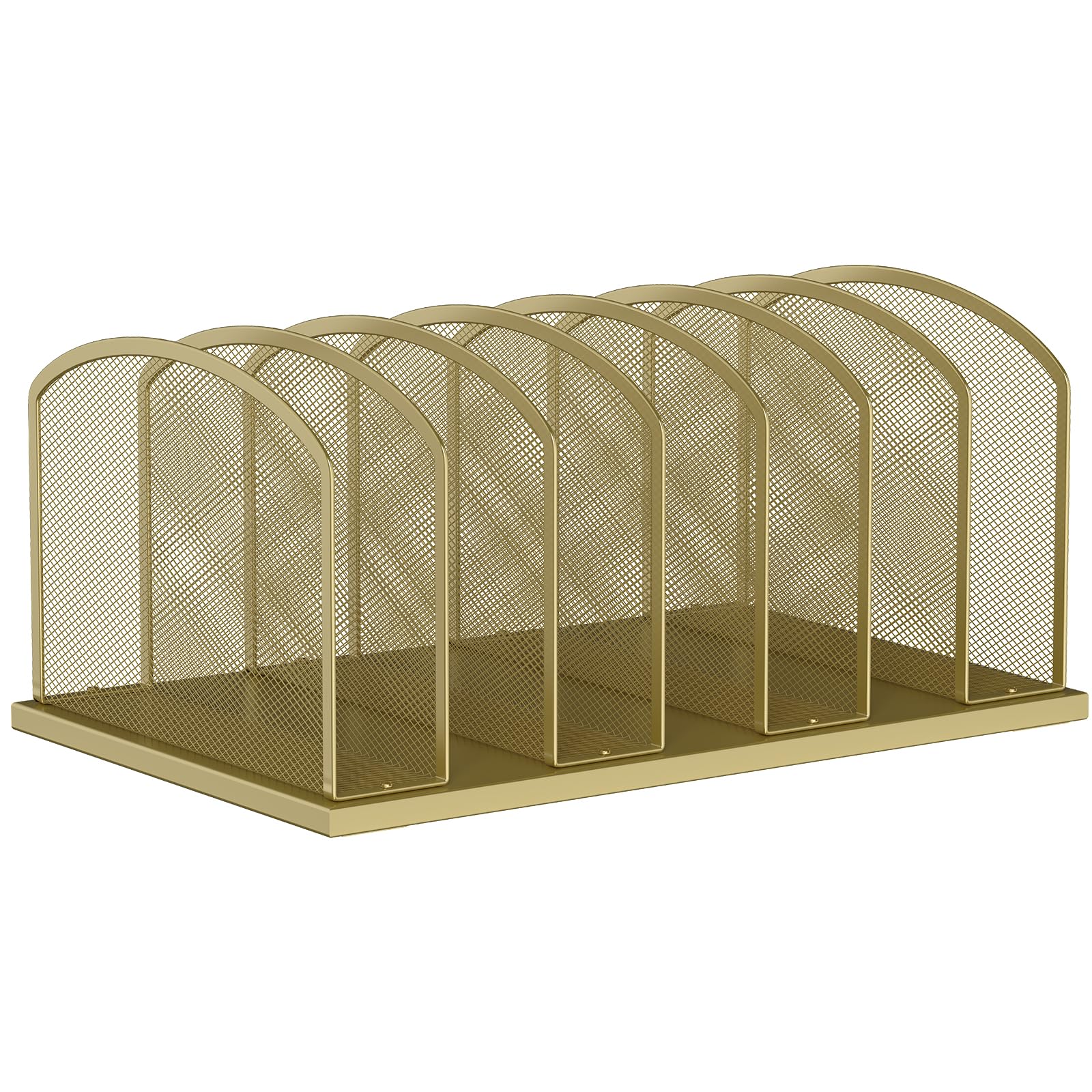 Photo 1 of MINDEPOT Desk File Organizer Vertical 7 Sections Mesh File Sorter Paper Storage Organizer for Desk, Office Organization File Holder Rack, Gold