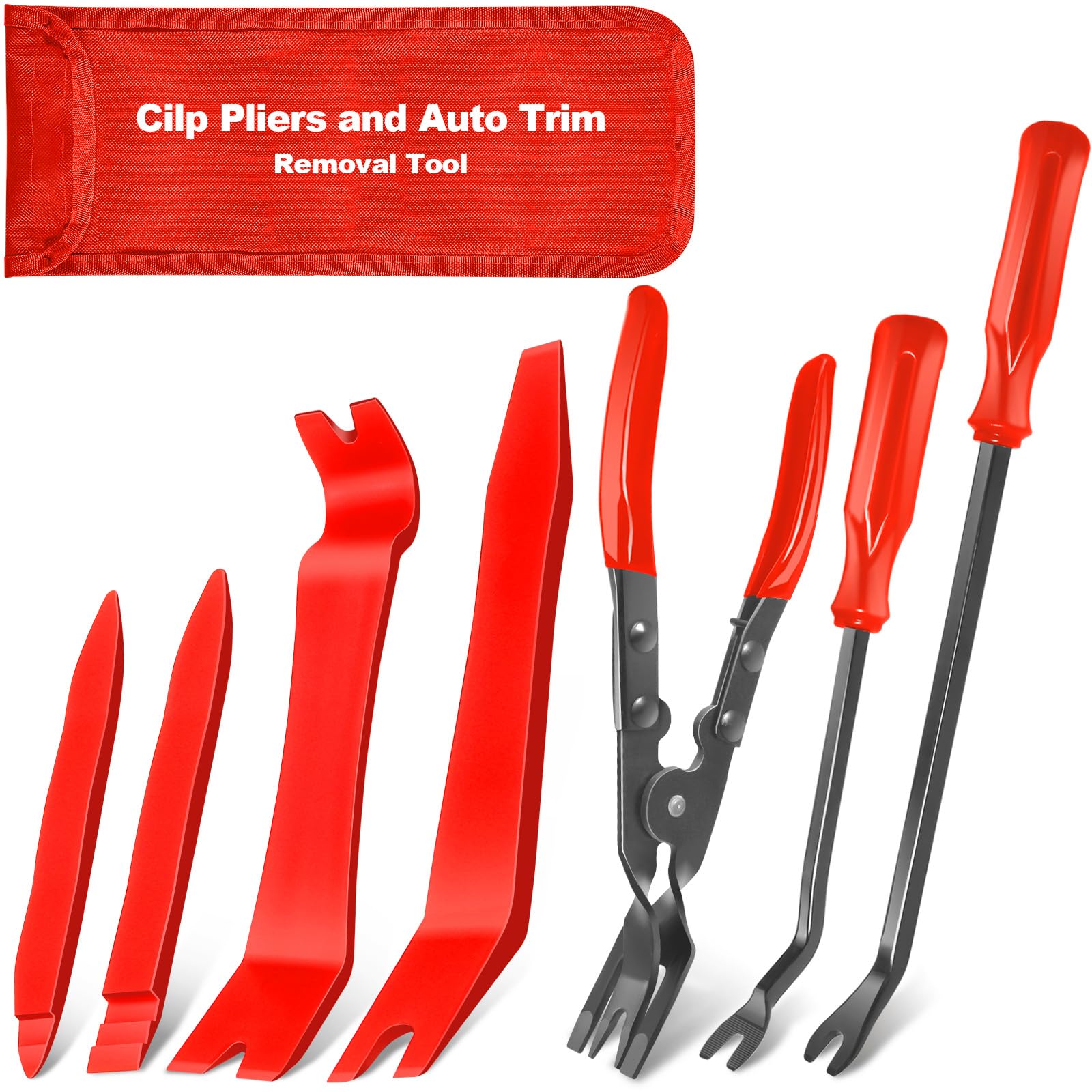 XQX 7 Pcs Auto Clip Pliers Set and Fastener Remover,Car Trim Rivet Removal Pry Tool Repair Kit with Storage Bag for Automotive Door Panel,Upholstery,Dashboard,Plastic Fasteners