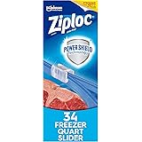 Ziploc Quart Food Storage Freezer Slider Bags, Power Shield Technology for More Durability, 34 Count