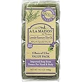 A LA MAISON Lavender Rosemary Olive Oil Bar Soap - Triple French Milled Natural Moisturizing Hand Soap Bar (4 Bars of Soap, 3.5 oz)