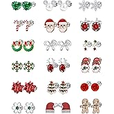 18 Pairs Hypoallergenic Christmas Flat Back Earrings for Women Girls Sensitive Ears Surgical Stainless Steel Bow Snowflake Christmas Tree Gnome Screw Back Stud Earrings for Teen Kid Xmas Jewelry Gifts