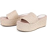 Erocalli Platform Wedge Sandals Espadrille Slide Sandals Slip On High Heel Espadrille Flatform Mules for Women Casual Jute Beach Straw Raffia Sandals