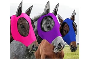 3 PCS WADY Horse Fly Masks with Ears - UV Protection, Breathable & Stretchy Fabric, Large Eye Openings for Comfort (Pink, Pur
