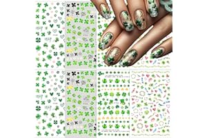 BYJKYEN 8 Sheets St. Patrick's Day Nail Art Stickers Shamrock Nail Decals 3D Self- Adhesive Green Clover Irish Nail Art Design Stickers St Patricks Day Nail Stickers for Nail DIY Decoration Nail Accessories