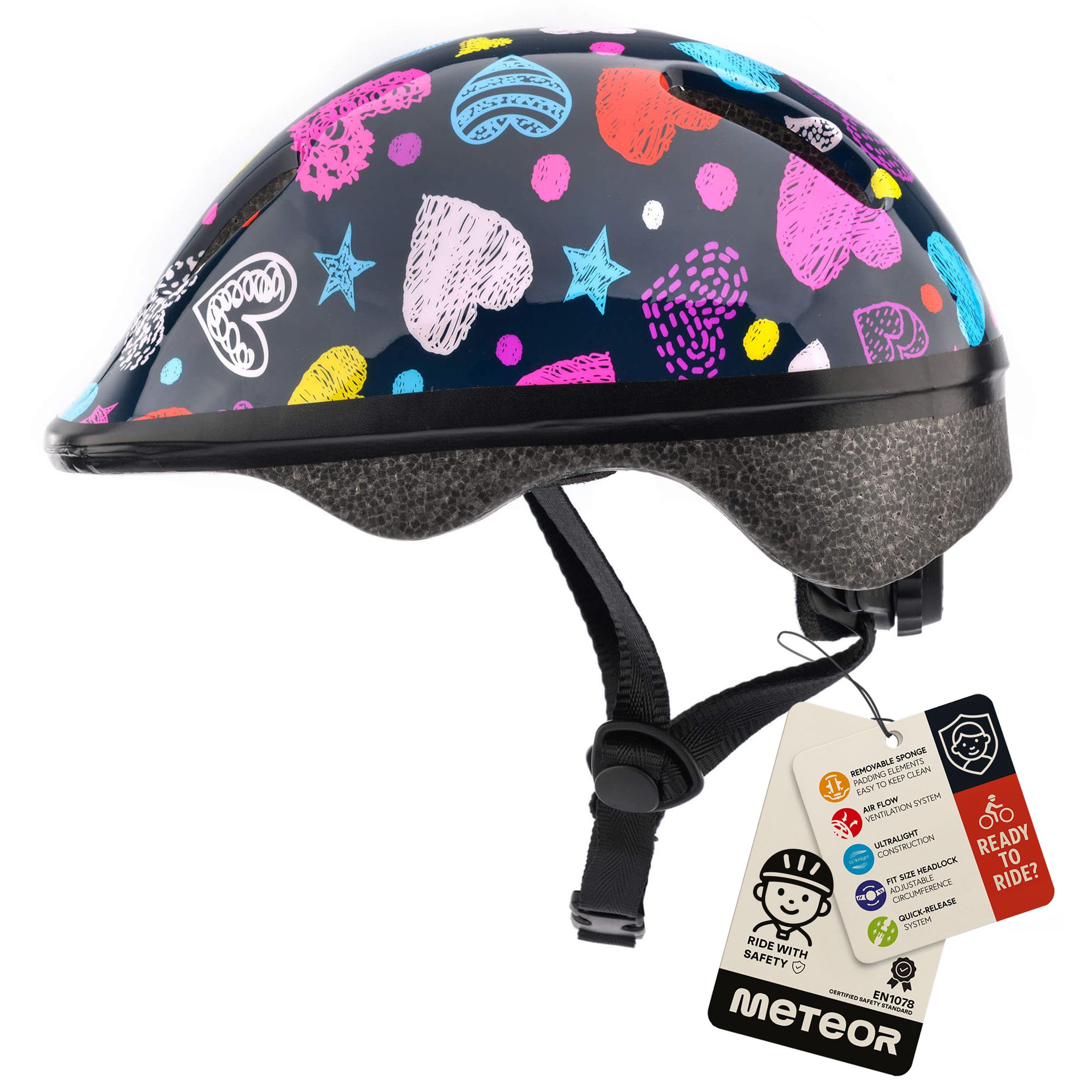 Bike Helmet For Baby, Kids, Boys, Girls - Cycling Safety Small Sizes Child MTB Bike Bicycle Skateboard Scooter Lightweight Adjustable Breathable - MV6-2 - Size: S XS 44-48 cm - Motif : Hearts