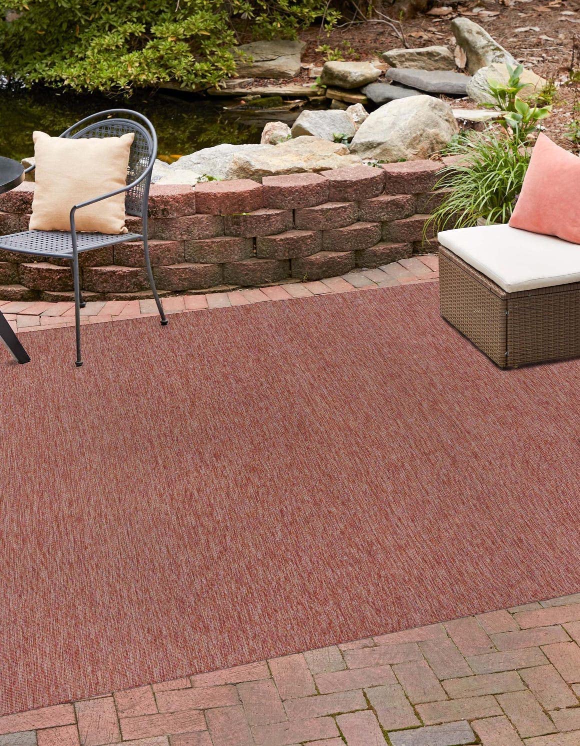 Unique Loom Collection Casual Transitional Solid Heathered Indoor/Outdoor Flatweave Area Rug (10' 8" Square, Rust Red/Beige) Image