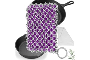 HERDA Cast Iron Skillet Cleaner - Large Chainmail Scrubber Cast Iron Sponge, Cast Iron Pan Cleaner Chain Mail Scrubber, Cast Iron Scrubber Cast Iron Cleaning Chain Scrubber for Dutch Oven, Carbon Steel Pan