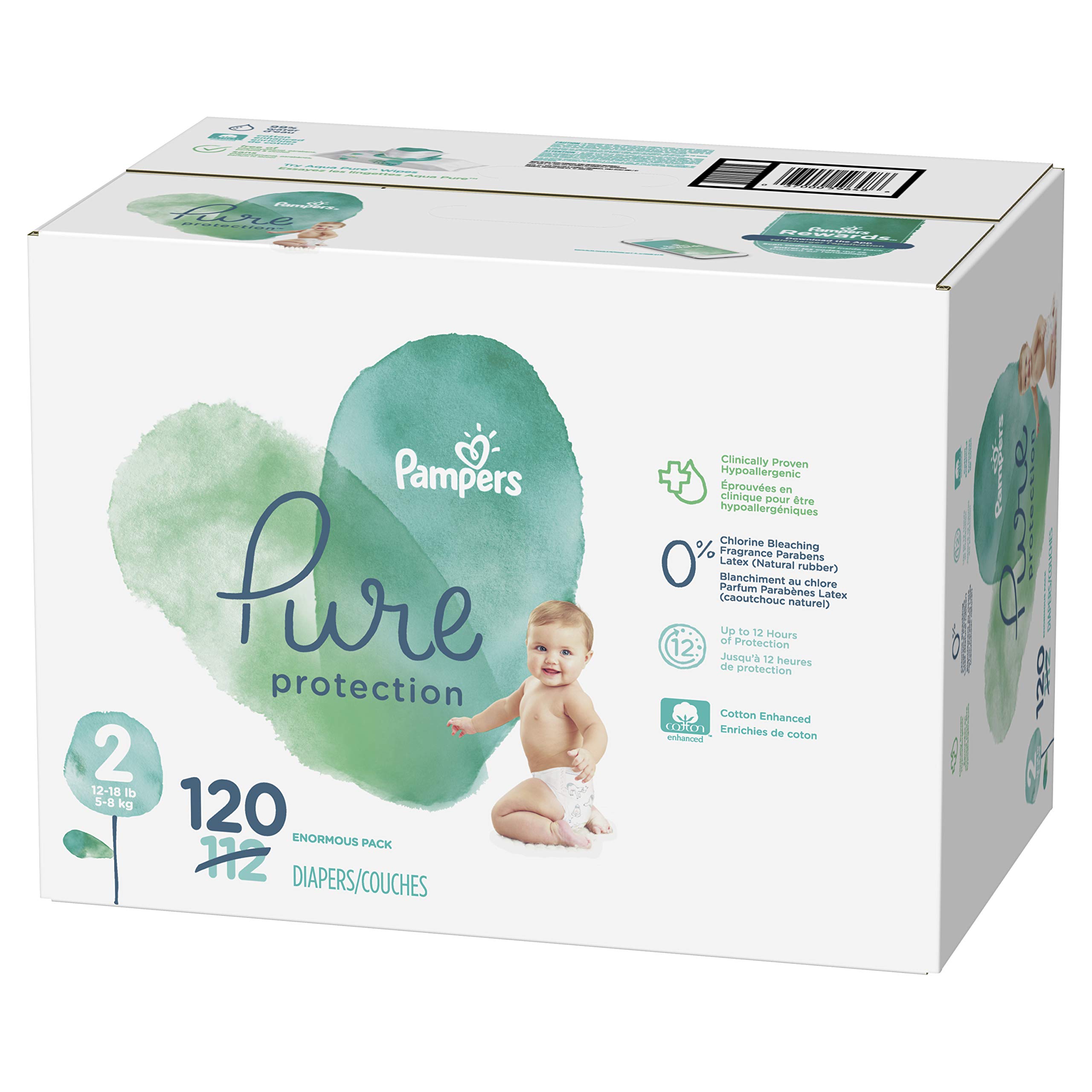 Diapers Size 2 120 Count Pampers Pure Protection Disposable Baby 