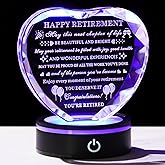 Arikyrist Retirement Gifts for Women Men with LED Base Happy Retirement Gifts Crystal Heart Keepsake Plaque Best Retire Gift Idea for Retired Friends Boss Coworker Teacher Police Nurse