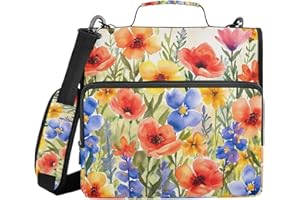 CZXW Watercolor Wildflowers 3 Ring Binder Organizer, 500 Sheets Zipper Binder Portfolio with Shoulder Strap & Handle Multi-Po