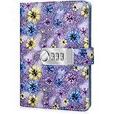 ARRLSDB Binder Diary with Lock, A6 Refillable Leather Diary Password Journal Locking Personal Journal Diary, Size: 7.3×5.3 Inch (Purple)