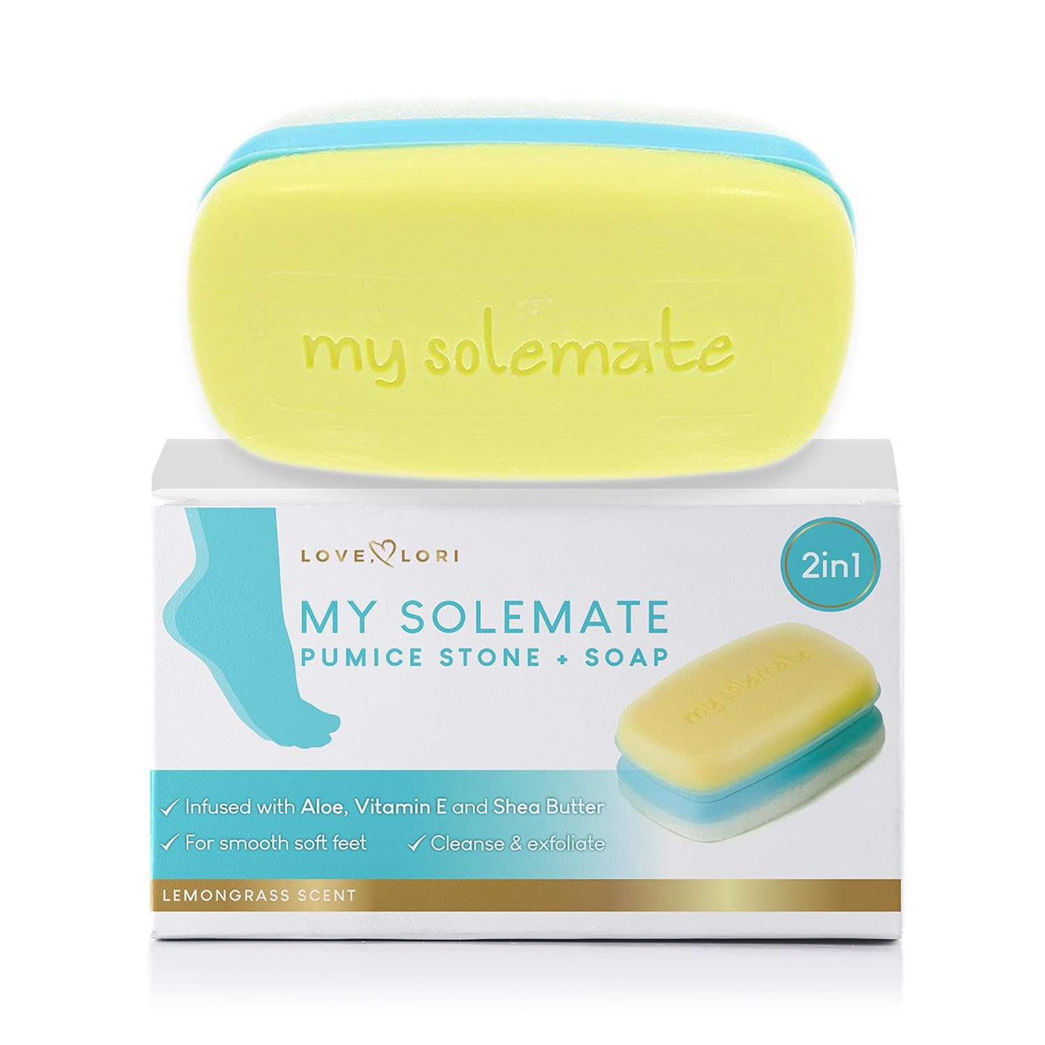 2 in 1 Foot Pumice Stone Scrubber and Callus Remover Cracked Heel Treatment with Lemongrass Moisturizing Foot Soap - My Solemate: Beauty