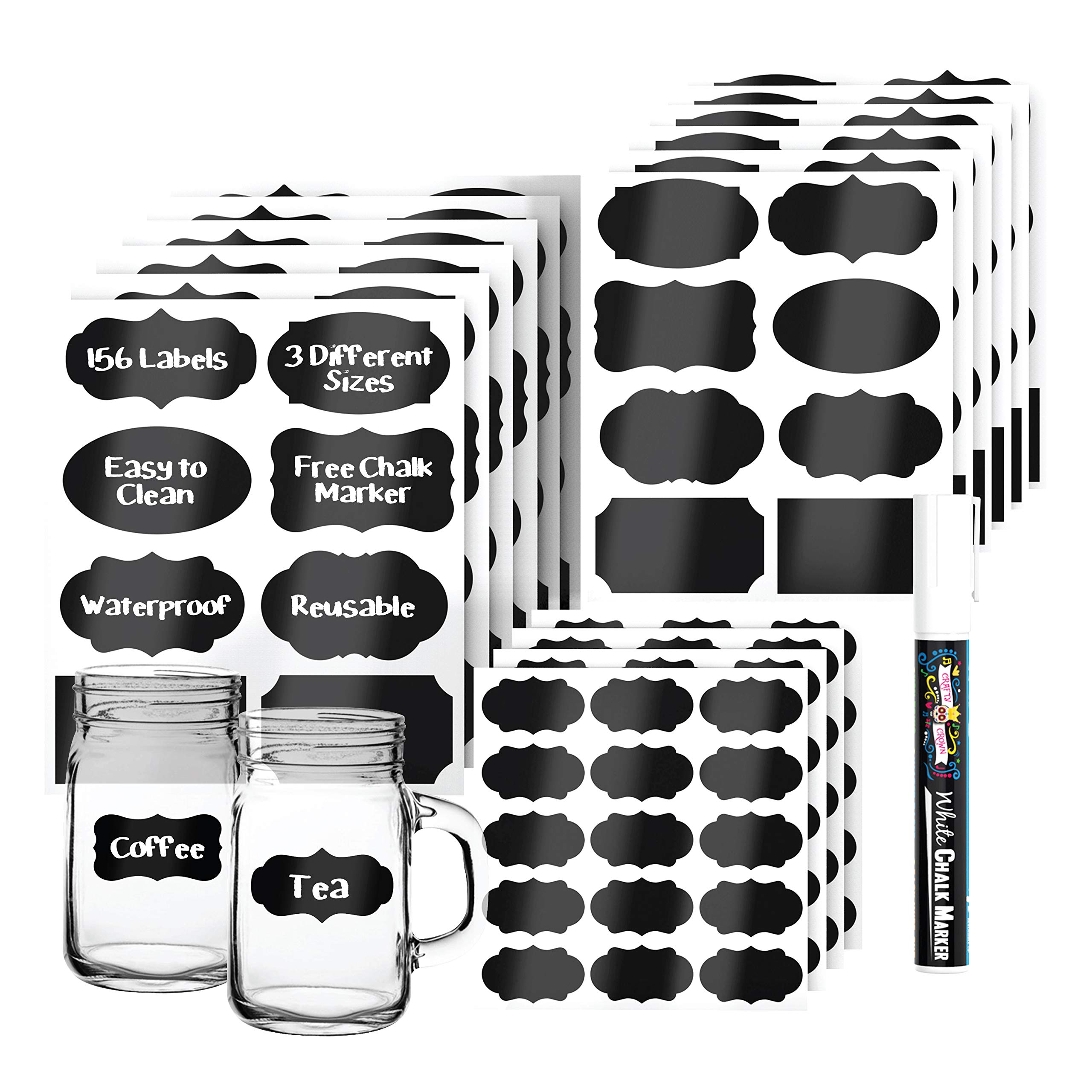 Buy 156 Premium Chalkboard Labels with Erasable White Chalk Marker