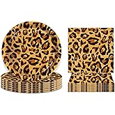 Leopard Plates and Napkins Serves 24 Gusets 64 Pcs Leopard Party Supplies Disposable Tableware Set Paper Dinner Dessert Cake Plates Napkins for Leopard Themed Birthday Parties Decoration