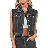 Womens Sleeveless Denim Vest Classic Button Down Jean Jackets with Pockets