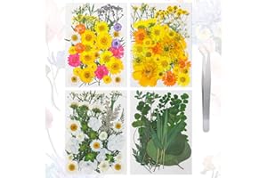 CHIFFONADE 137pcs Yellow Dried Flowers for Resin Nails, Real Natural Pressed Flowers with Tweezer, Dry Leaves Bulk Natural Herbs Kit for DIY Art Crafts, Candle Soap Making, Epoxy Jewelry
