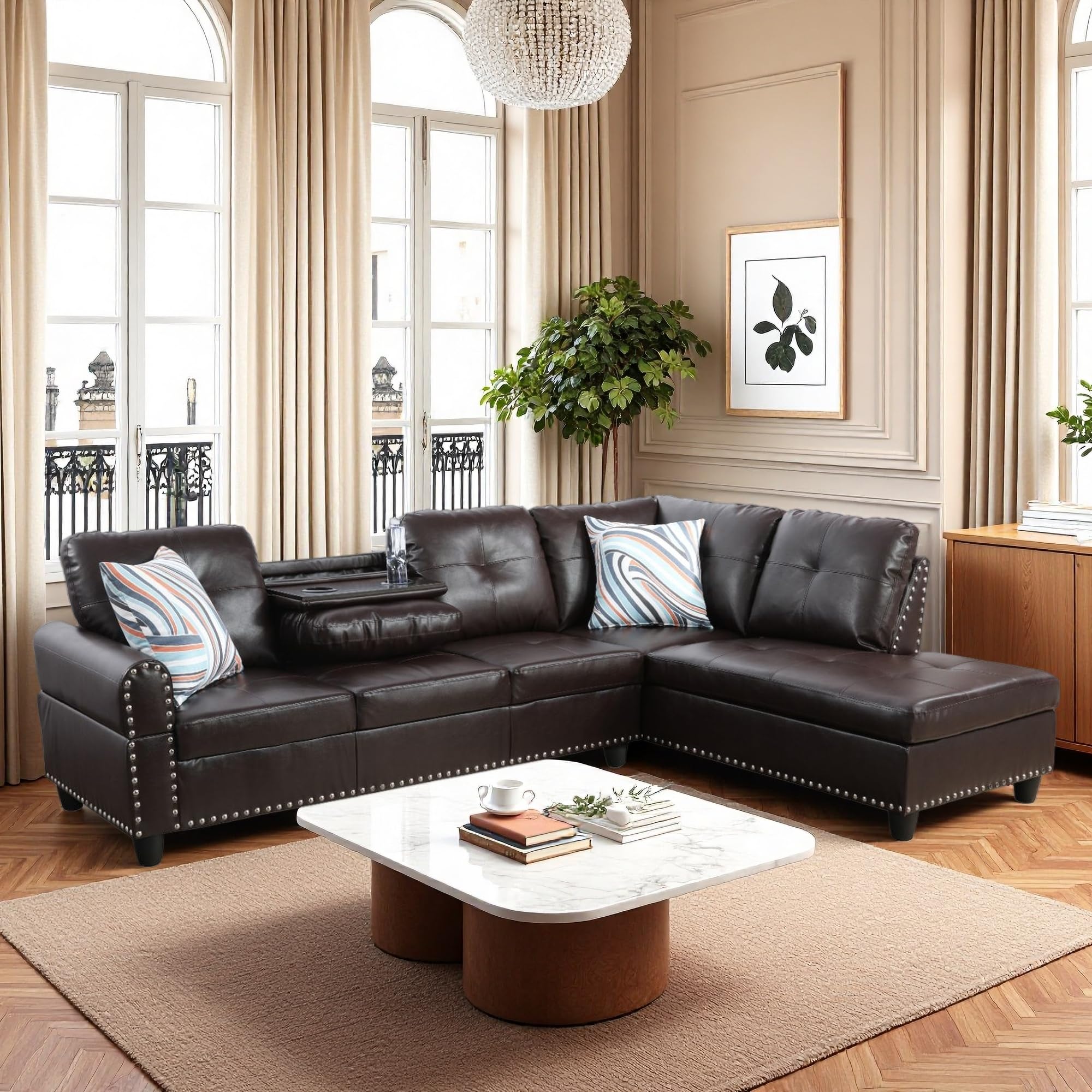 Photo 1 of *** PARTS ONLY - PARTIAL SET *** Trygoal Modular L-Shaped Sectional Sofa, Modern Couches with Movable Chaise, Convertible 4-Seater Couch for Bedroom, Apartment & Office, Brown