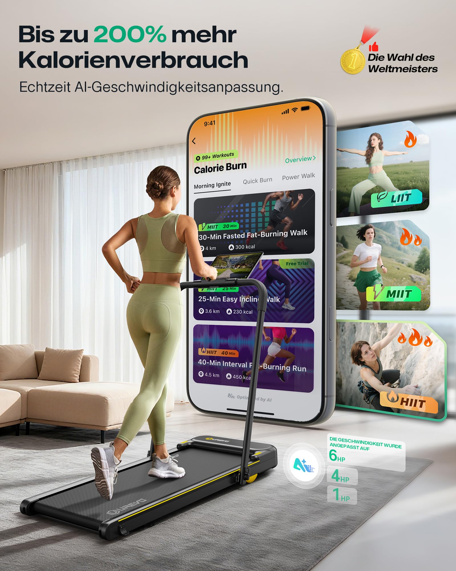 UREVO 2 in 1 Laufband für zuhause mit APP, Walking pad mit doppelter Stoßdämpfung, ‎1-10 km/h Laufband Klappbar mit Fernbedienung und LED-Anzeige 3