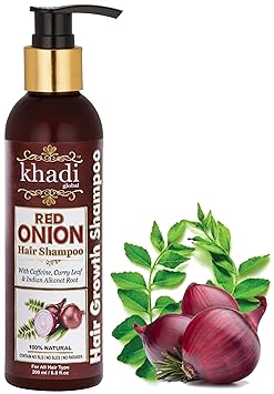 Khadi Global Onion Shampoo with Caffeine Curry Leaf and Indian Alkanet Root Controlling Hair Fall Splitends and Dandruff - 200ml / 6.76 Fl.Oz