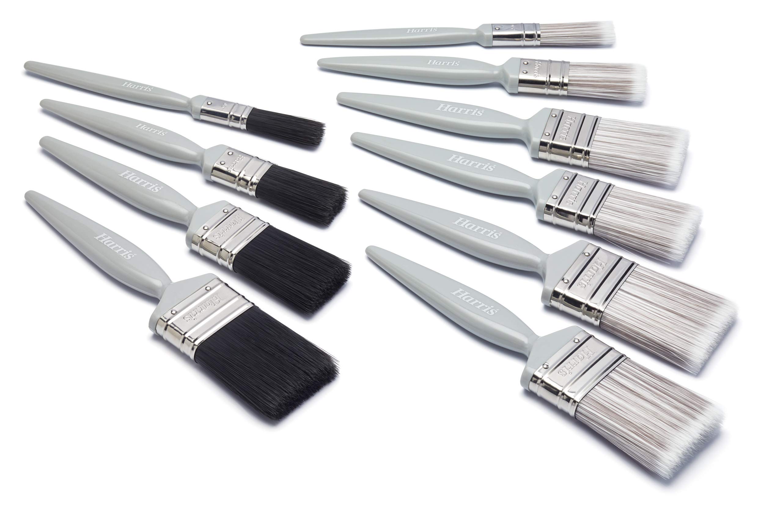 Harris Essentials Walls & Ceilings and Woodwork 10 Pack, 0, 1 x 1.5, 1 x 2 Gloss 1 x 0.5, 1 x 1, 2 x 1.5, 2X 2 Emulsion Paint Brushes