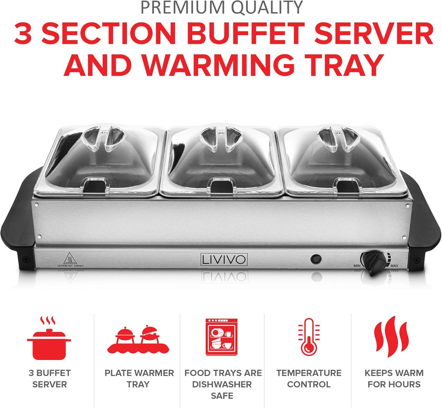 LIVIVO Large Stainless Steel Electric Buffet Server 3 x 1.5L Pans